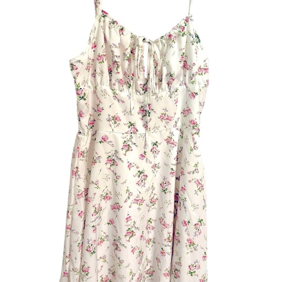 Pink Floral Knee Length White Sundress Dress M - Picture 7 of 8